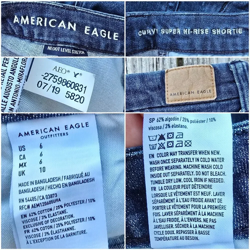 Hi-Rise Cutoff Shorts AEO Size 6 Curvy Shortie Dark Stretch Denim Jean Super Hi - Picture 2 of 6